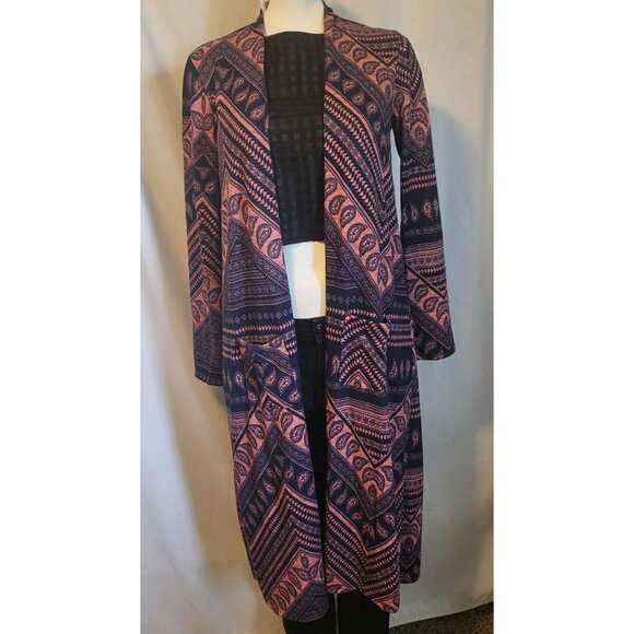 AGNES & DORA Bohemian Open Duster Cardigan with Pockets M/L Navy & Pink, NWT - Picture 1 of 7